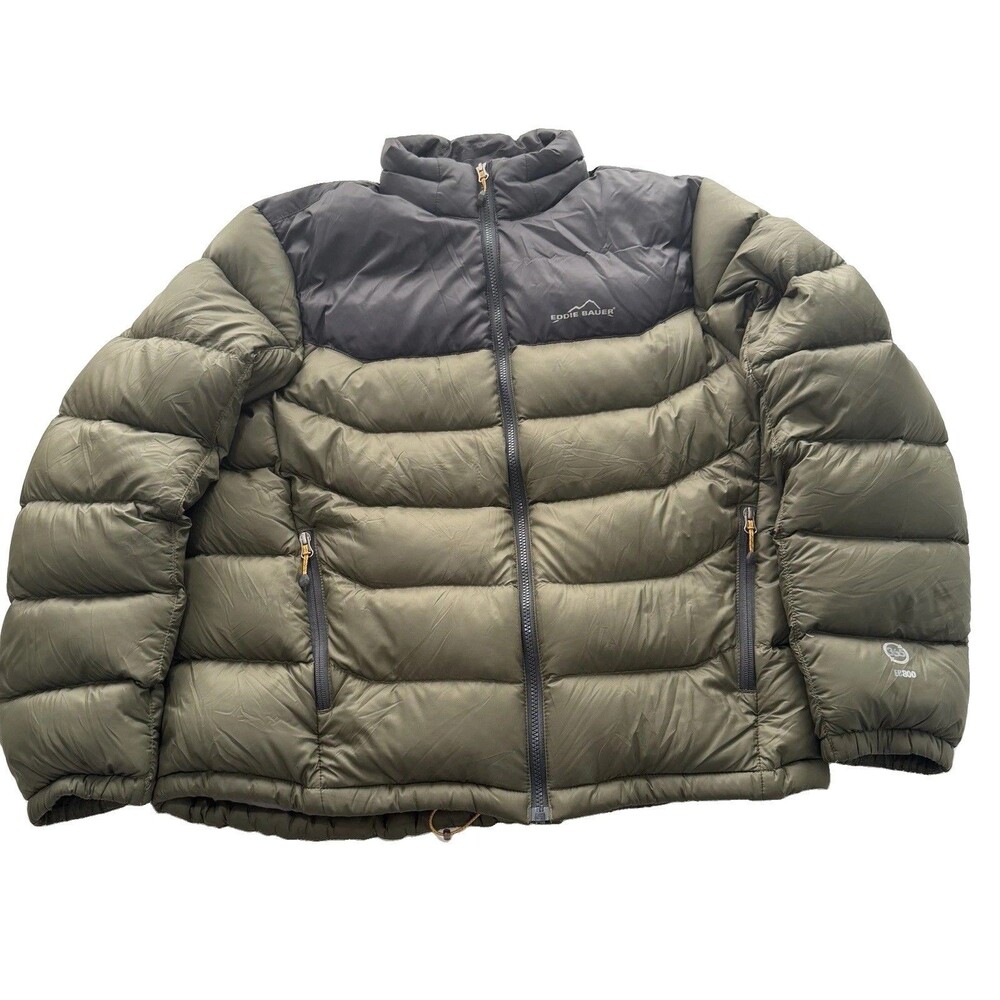 Eddie Bauer Jacket EB 800 365 Mens Large Green Black 800 Goose Down Fill Puffer